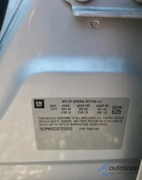 2012 Chevrolet Cruze Ltz из США, поврежденный, VIN 1G1PH5SC0C721826X